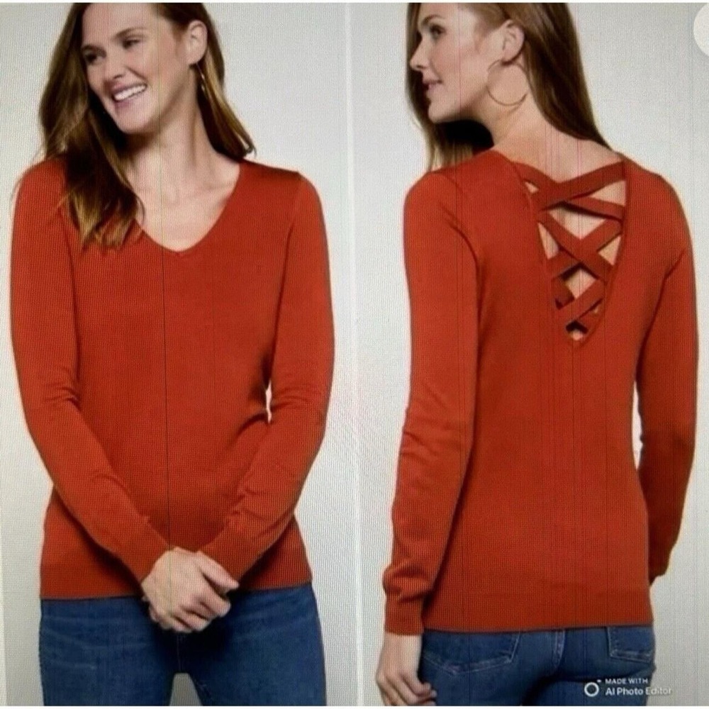 Stitch Fix Sweater Crisscross Back V Neck‎ Long Sleeve Womens XS